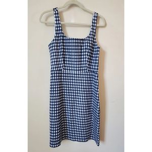 J. Crew Blue Gingham Plaid Checkered Square Neck MiniA Line Stretch Dress